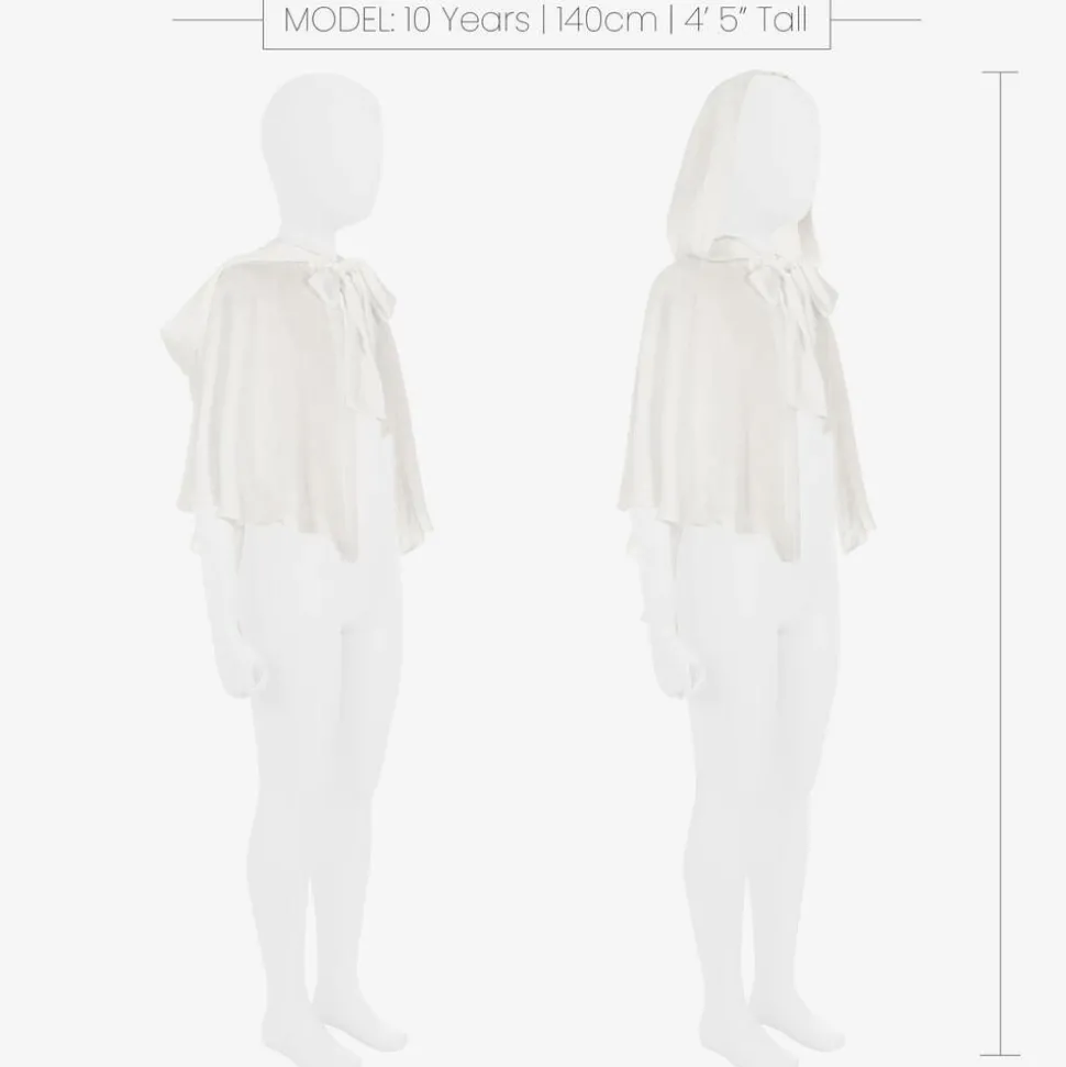 Girls Ivory Satin Hooded Cape