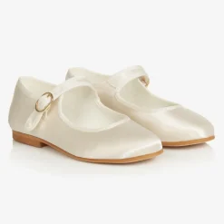 Girls Ivory Satin Mary Jane Pumps