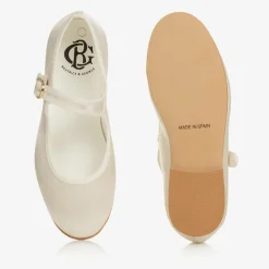 Girls Ivory Satin Mary Jane Pumps