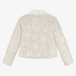 Girls Ivory Sequin Tweed Jacket