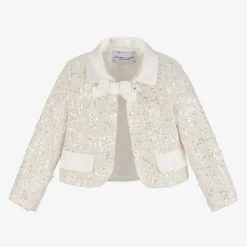 Girls Ivory Sequin Tweed Jacket