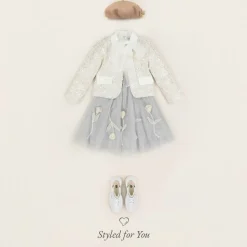 Girls Ivory Sequin Tweed Jacket