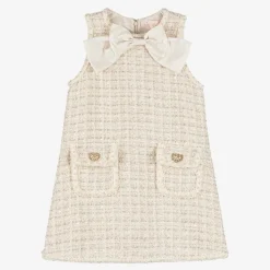 Girls Ivory Sparkly Tweed Dress