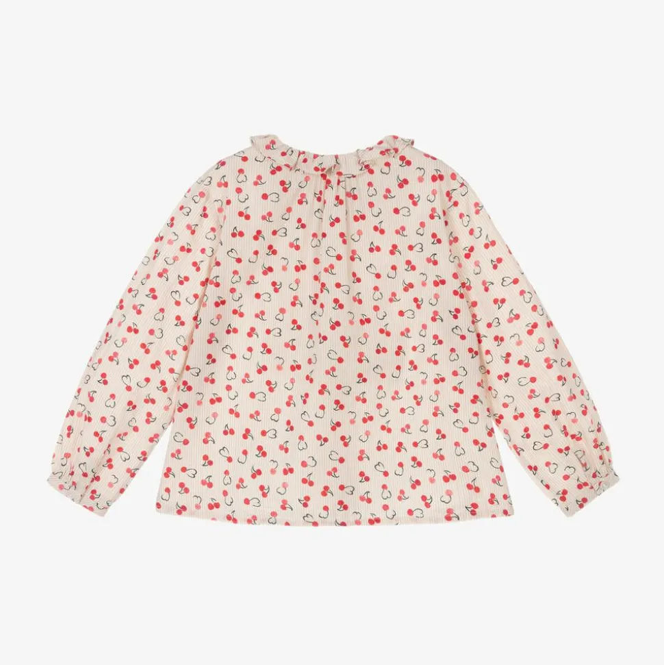 Girls Ivory Stripe Cherry Cotton Blouse