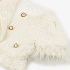 Girls Ivory Tweed Trouser Set