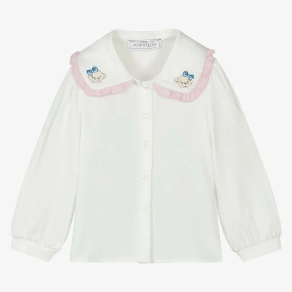 Girls Ivory Viscose Collared Blouse