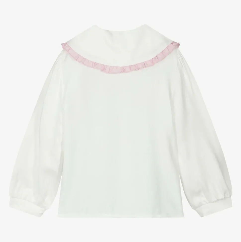 Girls Ivory Viscose Collared Blouse