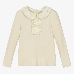 Girls Ivory Viscose Tweed Collar Sweater