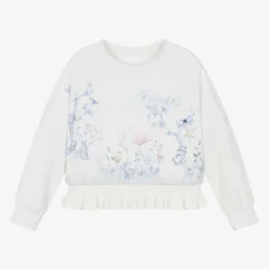 Girls Ivory Woodland Print Cotton Sweatshirt