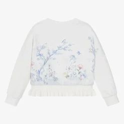 Girls Ivory Woodland Print Cotton Sweatshirt