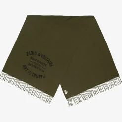 Girls Khaki Green Viscose Insignia Scarf (174cm)