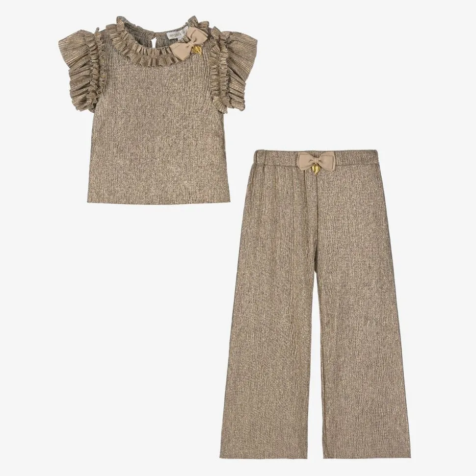 Girls Metallic Gold Jersey Trouser Set