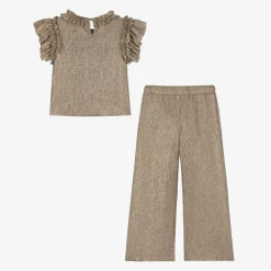 Girls Metallic Gold Jersey Trouser Set