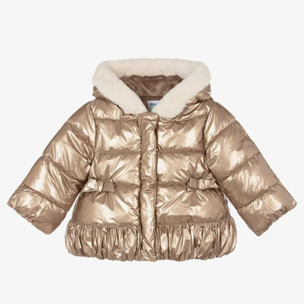 Girls Metallic Gold Puffer Coat