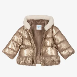 Girls Metallic Gold Puffer Coat