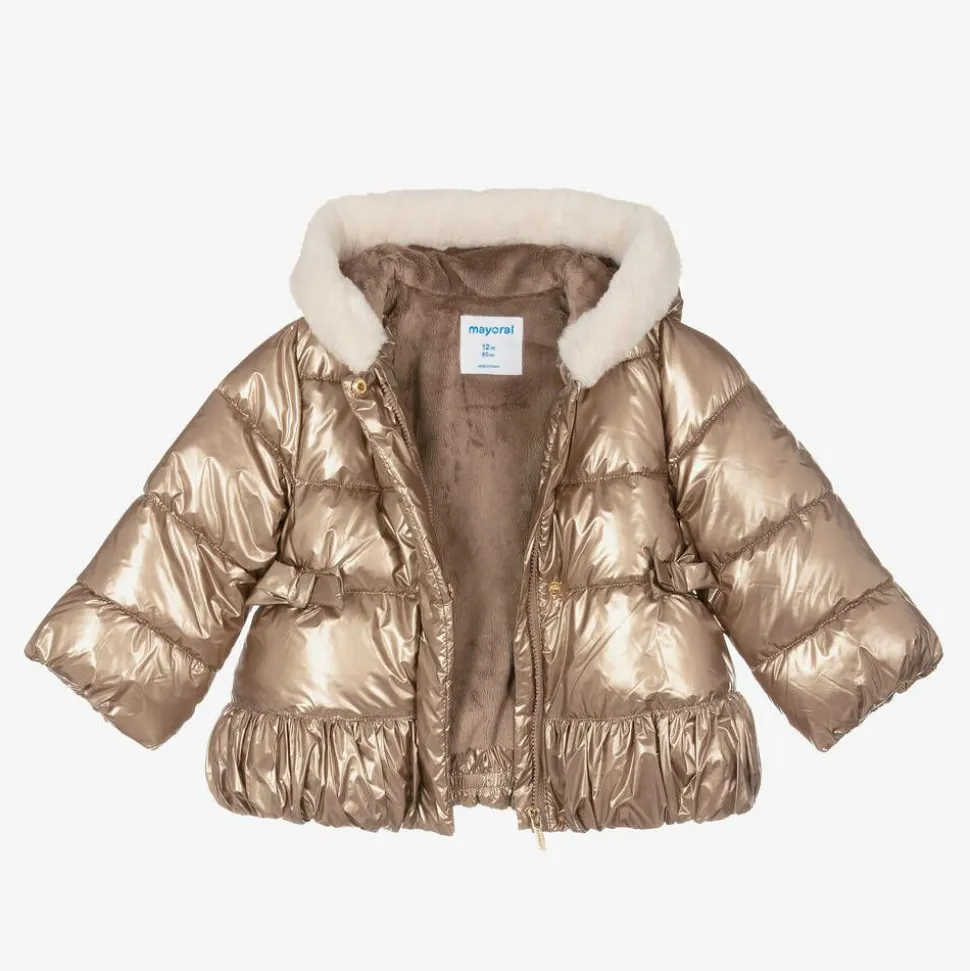 Girls Metallic Gold Puffer Coat