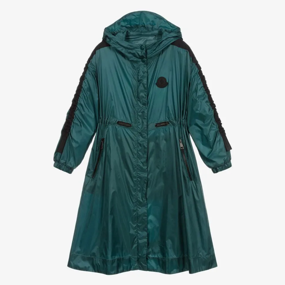 Girls Metallic Green Hooded Coat