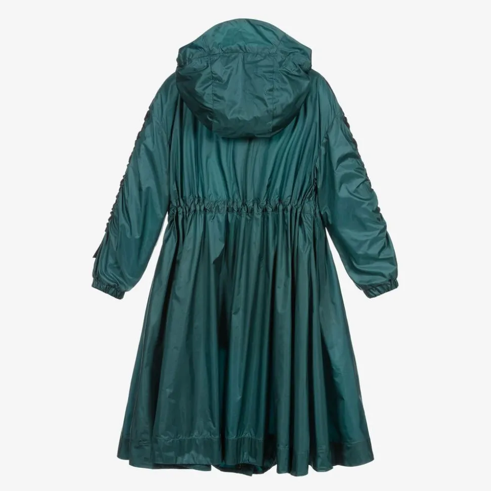 Girls Metallic Green Hooded Coat