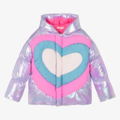Girls Metallic Purple Heart Puffer Jacket