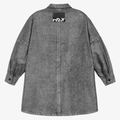 Girls Metallic Silver Denim Dress