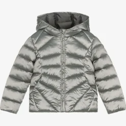 Girls Metallic Silver Puffer Jacket