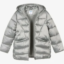 Girls Metallic Silver Puffer Coat