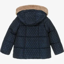 Girls Navy Blue & Beige Puffer Jacket