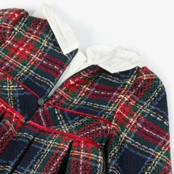 Girls Navy Blue & Red Check Dress