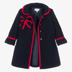 Girls Navy Blue Bouclé Coat