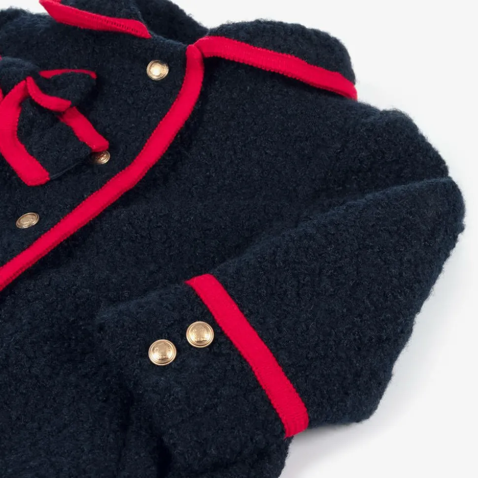 Girls Navy Blue Bouclé Coat
