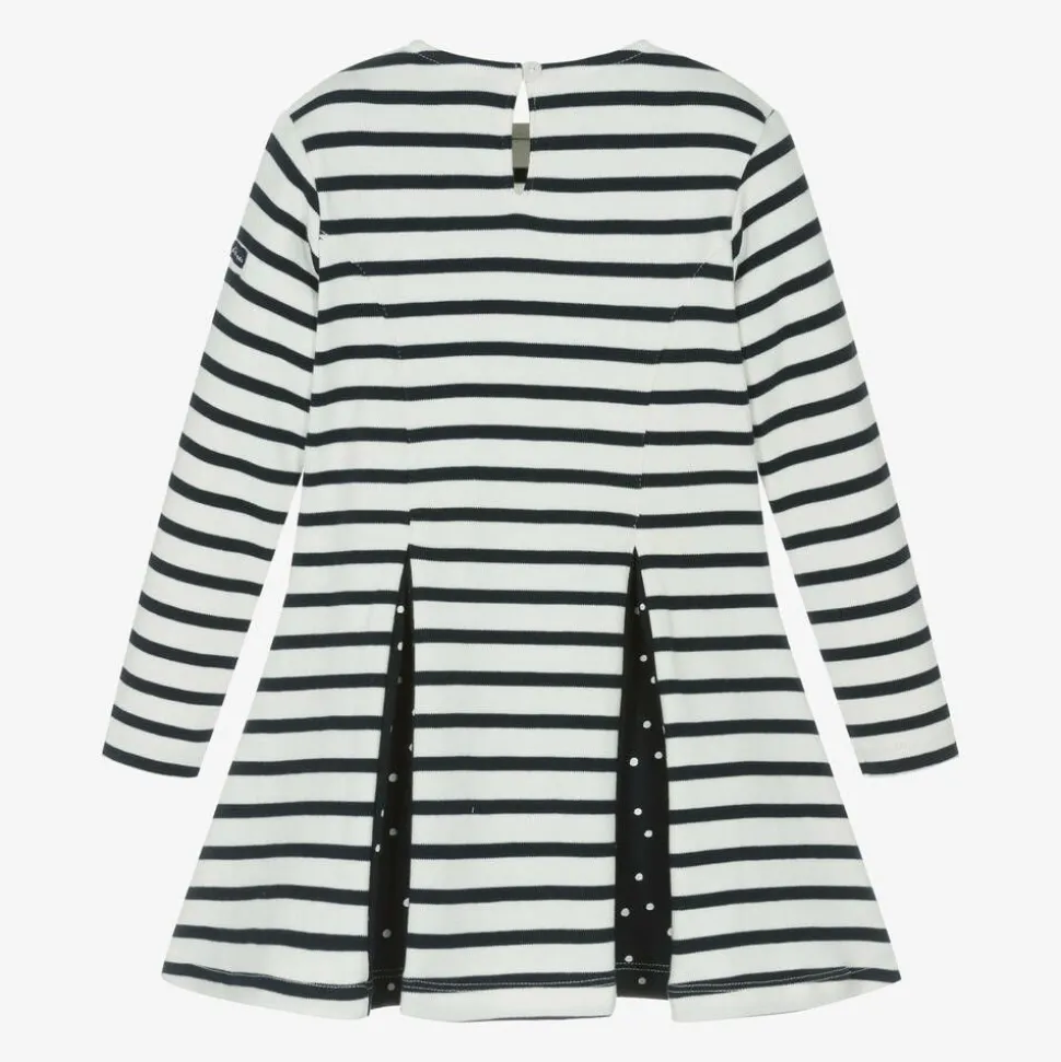 Girls Navy Blue Breton Stripe Cotton Dress