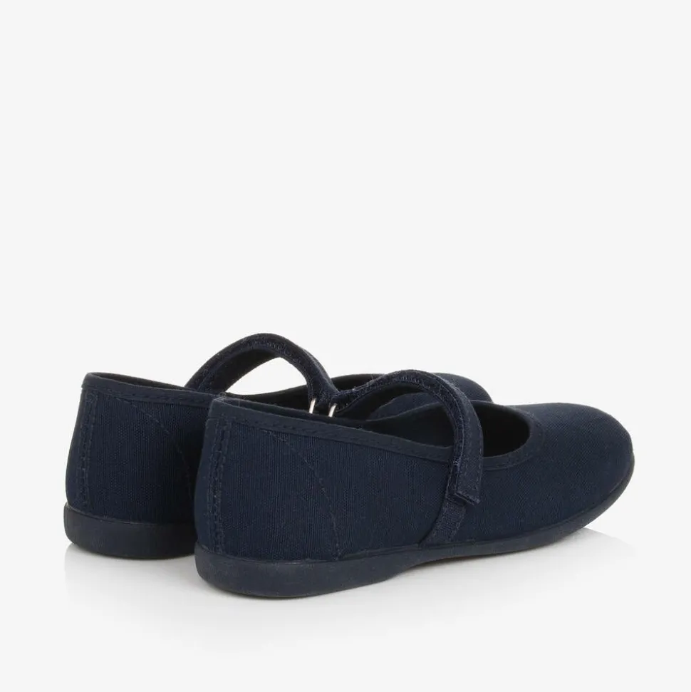Girls Navy Blue Canvas Bar Shoes