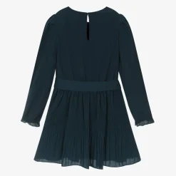 Girls Navy Blue Chiffon Pleated Dress