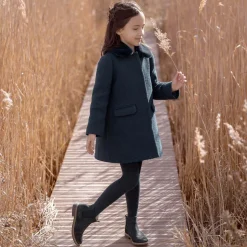 Girls Navy Blue Collared Coat
