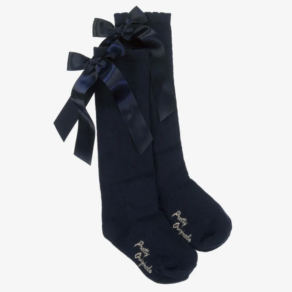 Girls Navy Blue Cotton Bow Socks