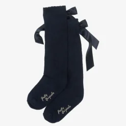 Girls Navy Blue Cotton Bow Socks