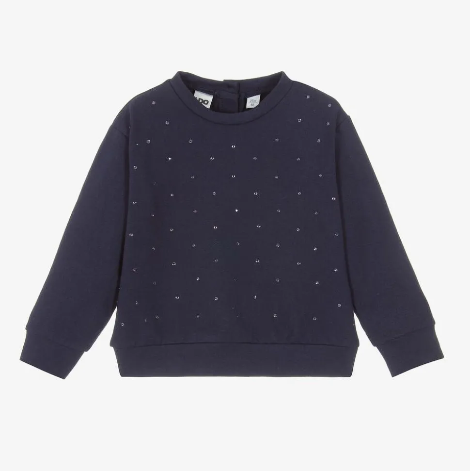 Girls Navy Blue Cotton Diamanté Sweatshirt