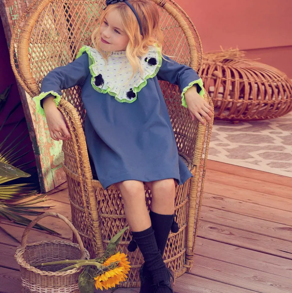 Girls Navy Blue Cotton Knee Length Socks