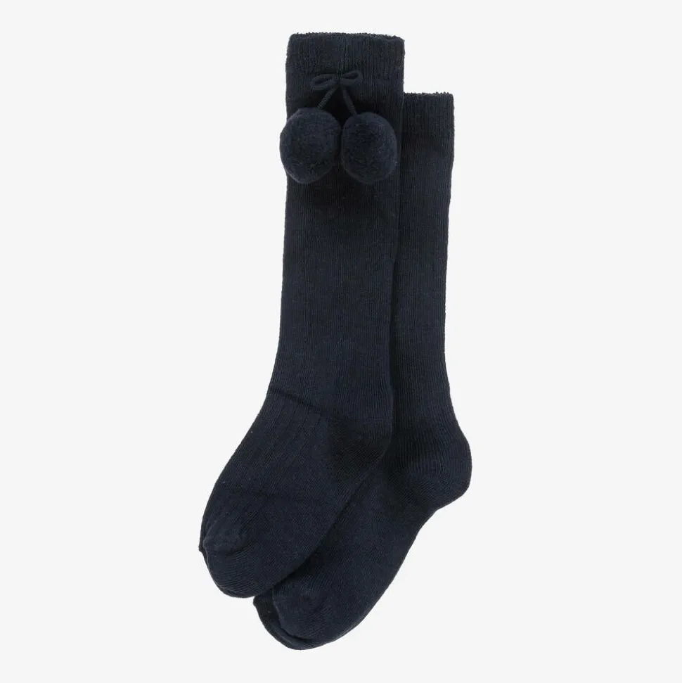 Girls Navy Blue Cotton Knee Length Socks