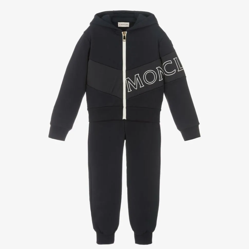 Girls Navy Blue Cotton Logo Tracksuit