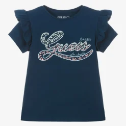 Girls Navy Blue Cotton Rhinestone T-Shirt
