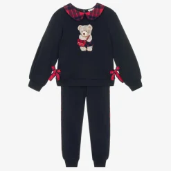 Girls Navy Blue Cotton Teddy Tracksuit