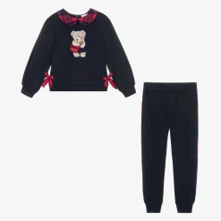 Girls Navy Blue Cotton Teddy Tracksuit