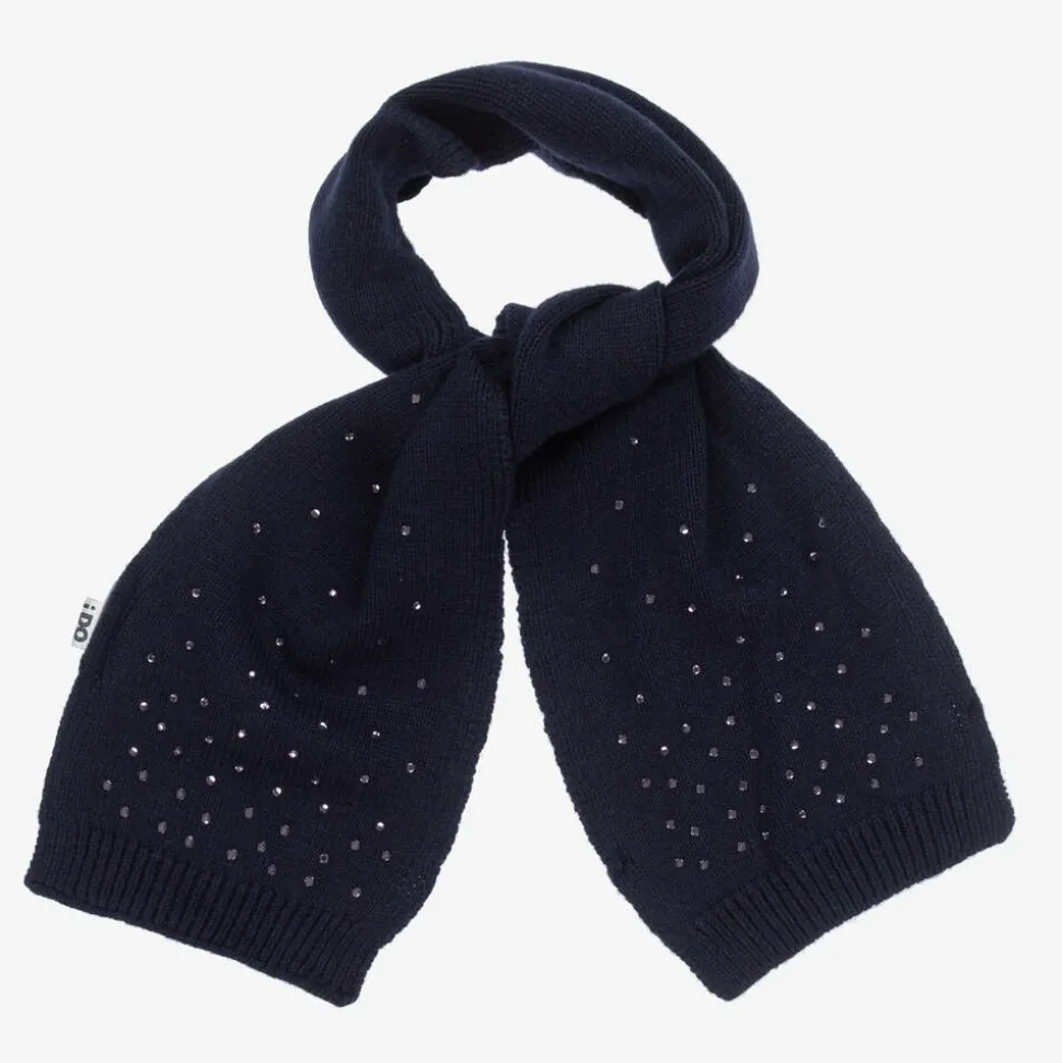 Girls Navy Blue Diamanté Knitted Scarf