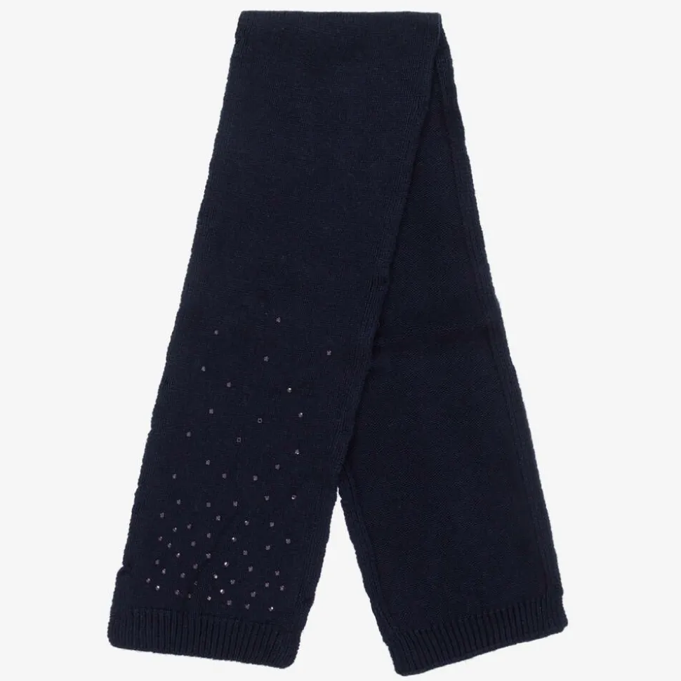 Girls Navy Blue Diamanté Knitted Scarf