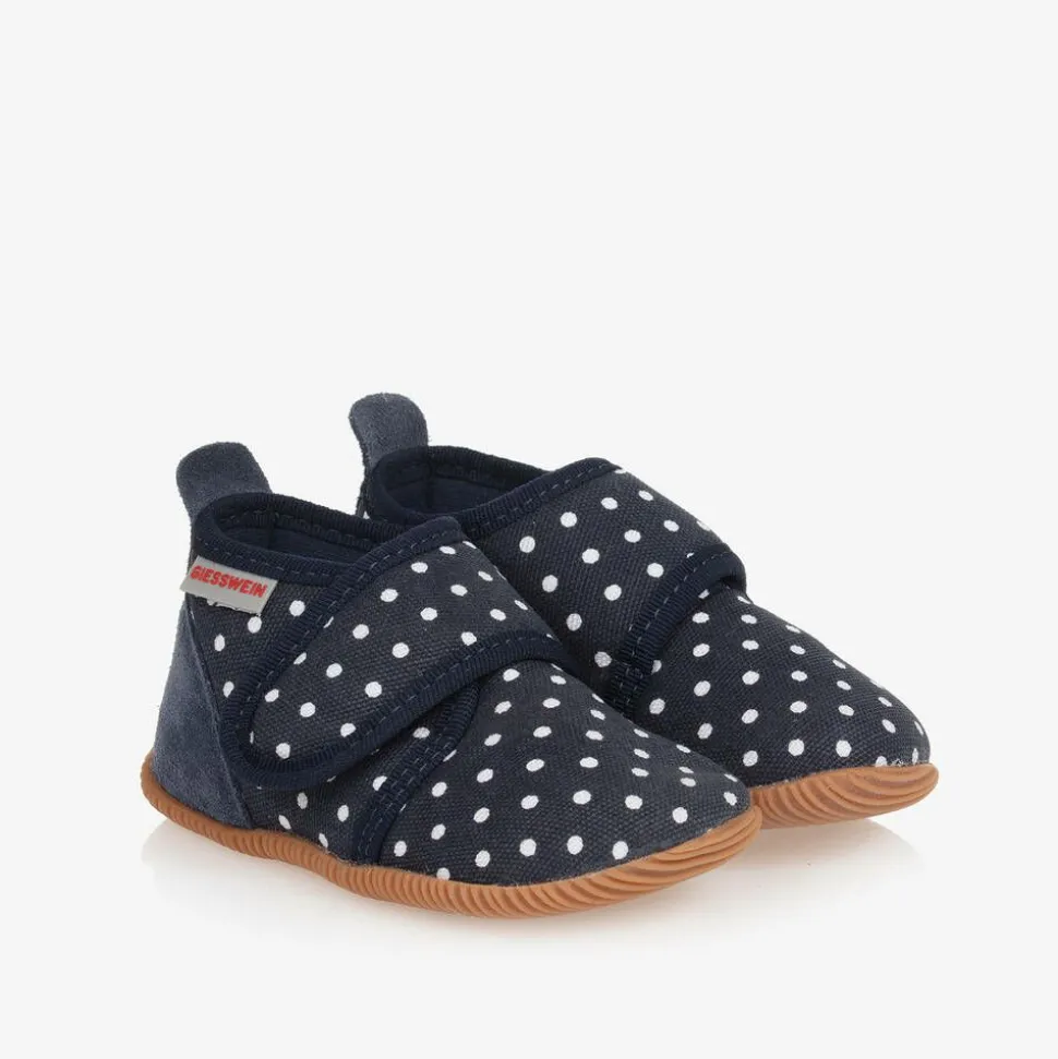 Girls Navy Blue Dotted Velcro Slippers