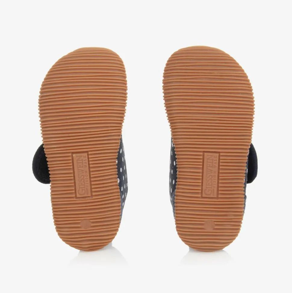 Girls Navy Blue Dotted Velcro Slippers