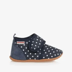 Girls Navy Blue Dotted Velcro Slippers