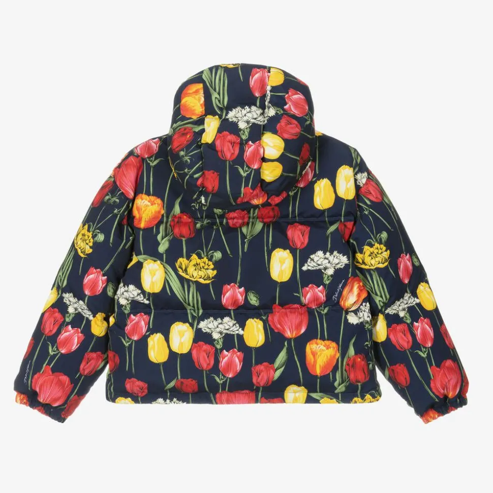 Girls Navy Blue Down Padded Tulip Jacket