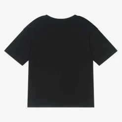 Girls Navy Blue Embroidered Cotton T-Shirt